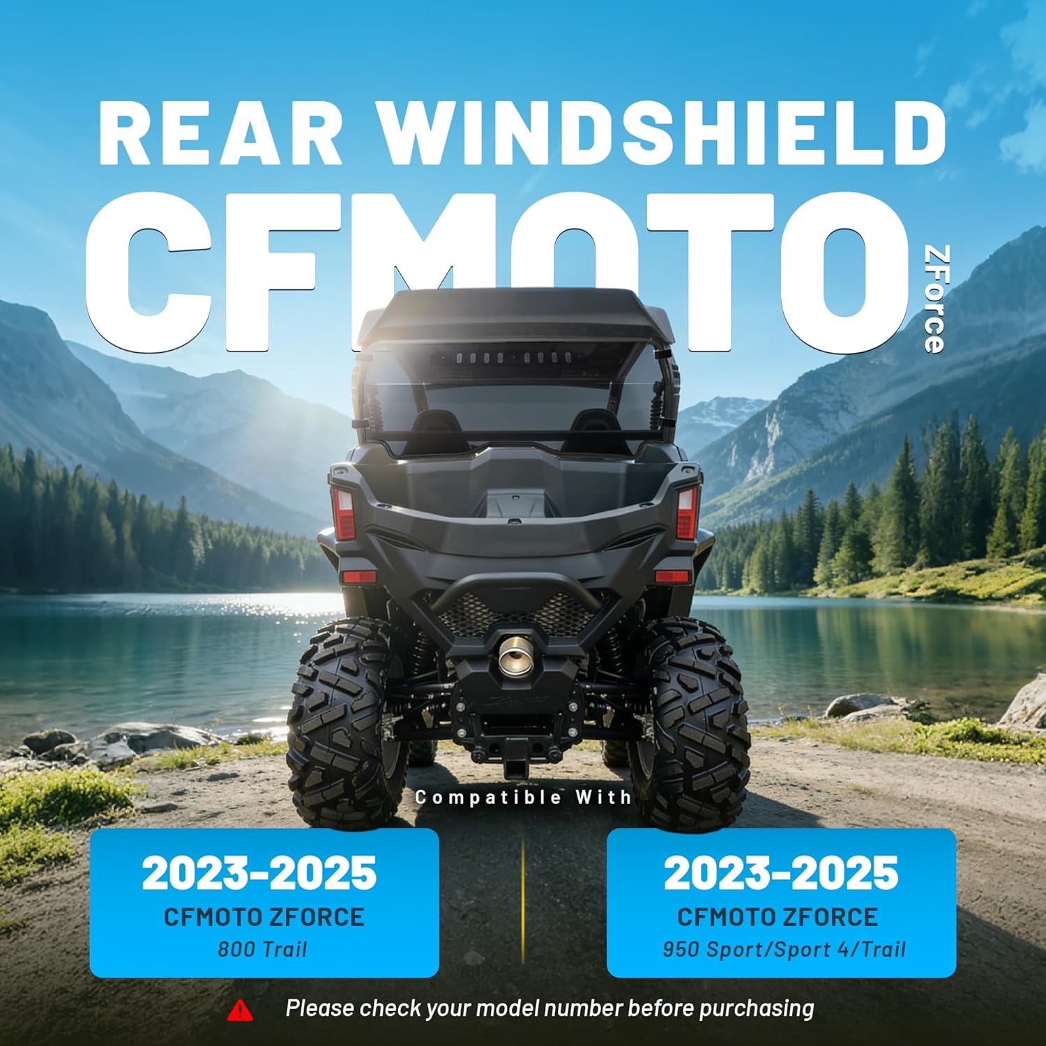 Tinted Rear Windshield W/ Vent Holes Compatible with 2023–2025 CFMOTO ZForce 950 Sport / Sport 4 / Trail & 800 Trail, Plastic PC + Rubber Rear Window UTV Accessories for All-Weather Use