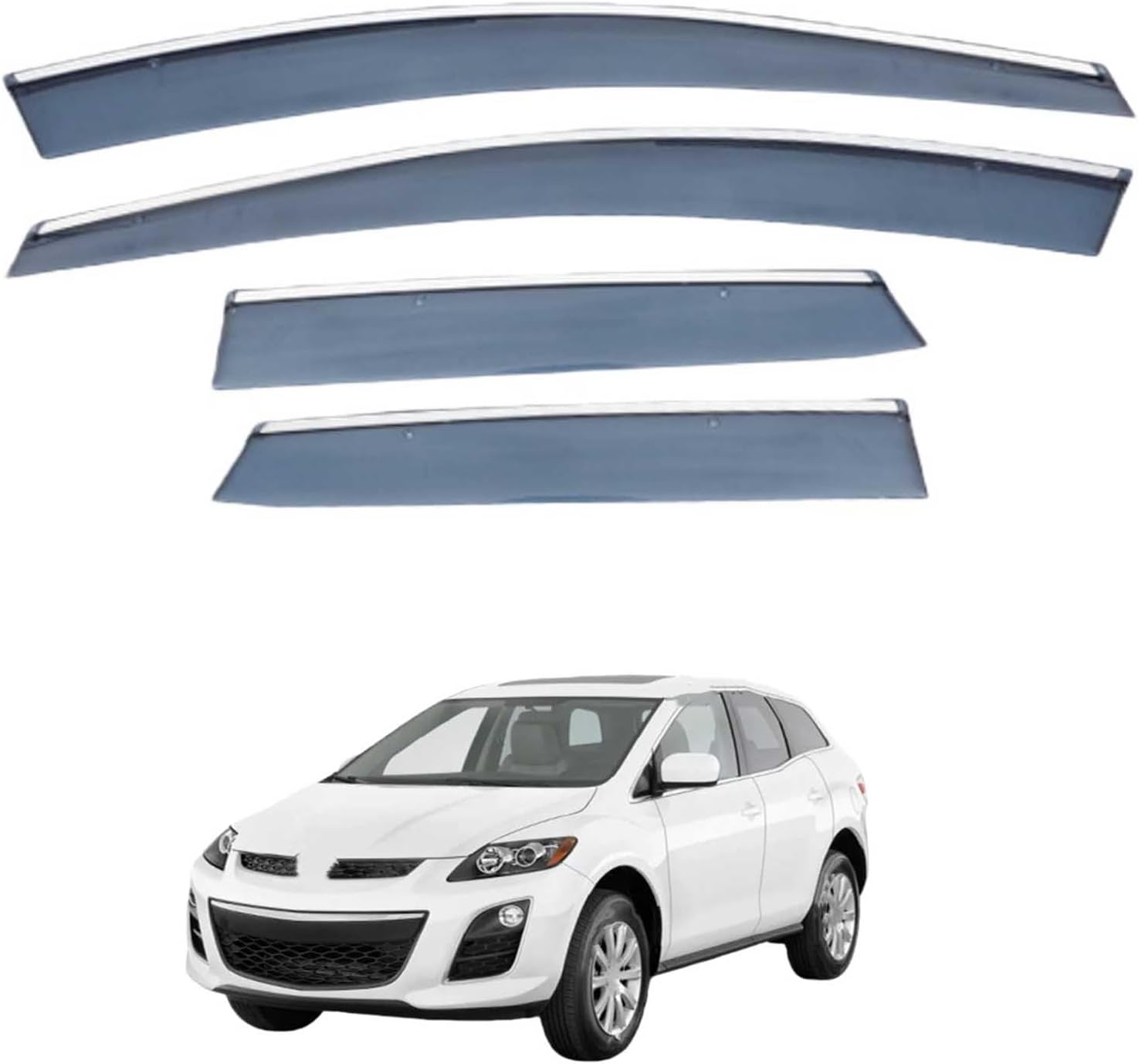 Window Deflectors for Mazda CX-7 MK1-ER 2006-2013+, Sun Rain Guard Window Visors Vent Shades with Bright Stripes Car Accessories