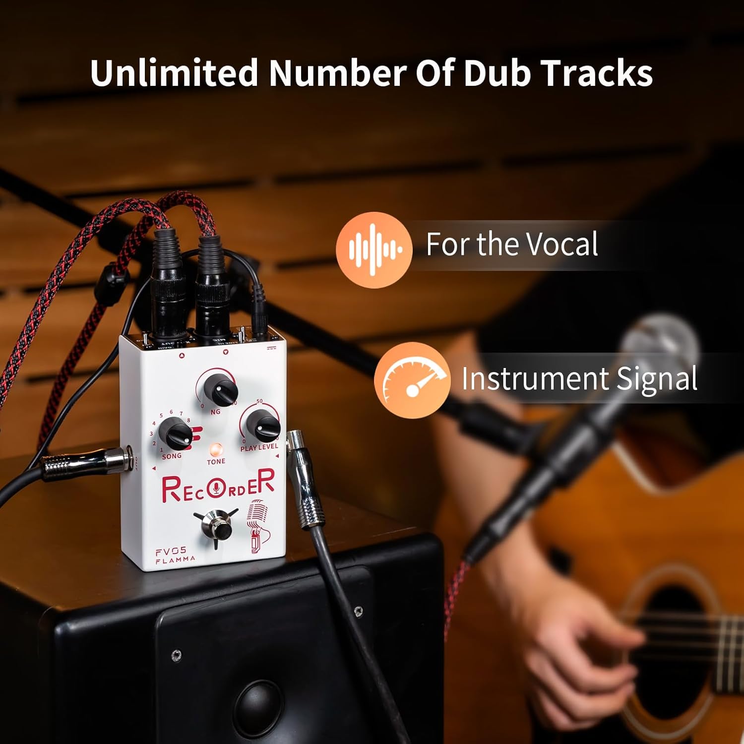 FLAMMA FV05 Recorder Vocal Effects Processor with 70 Minutes Recording Capacity Noise Gate & Reverb Effects for Vocal Guitar Reverb Looper Stompbox for Singer Songwriting Record Creative Inspiration