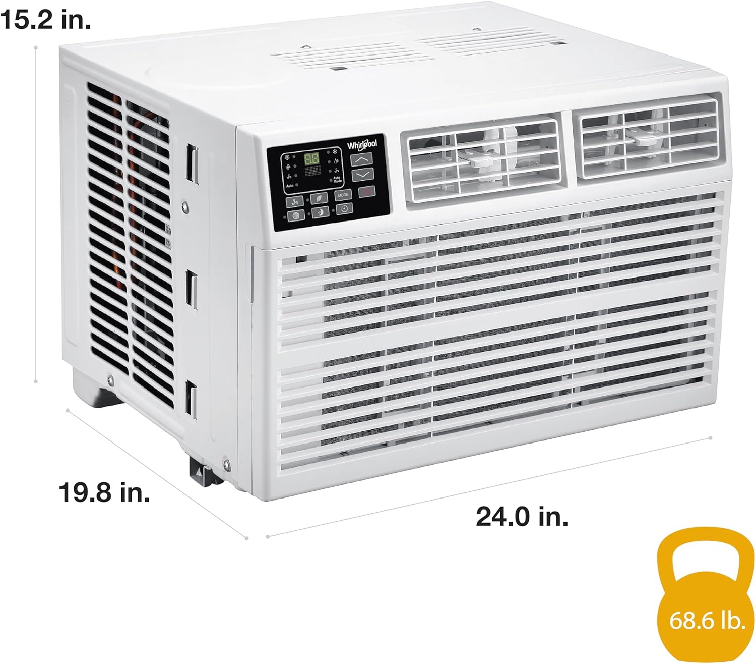 Whirlpool 8,000 BTU Window Air Conditioner with Supplemental Heat, Window Mounted AC Unit with Heater for Apartment, Living Room, Bedroom, Rooms up to 350 Square Feet