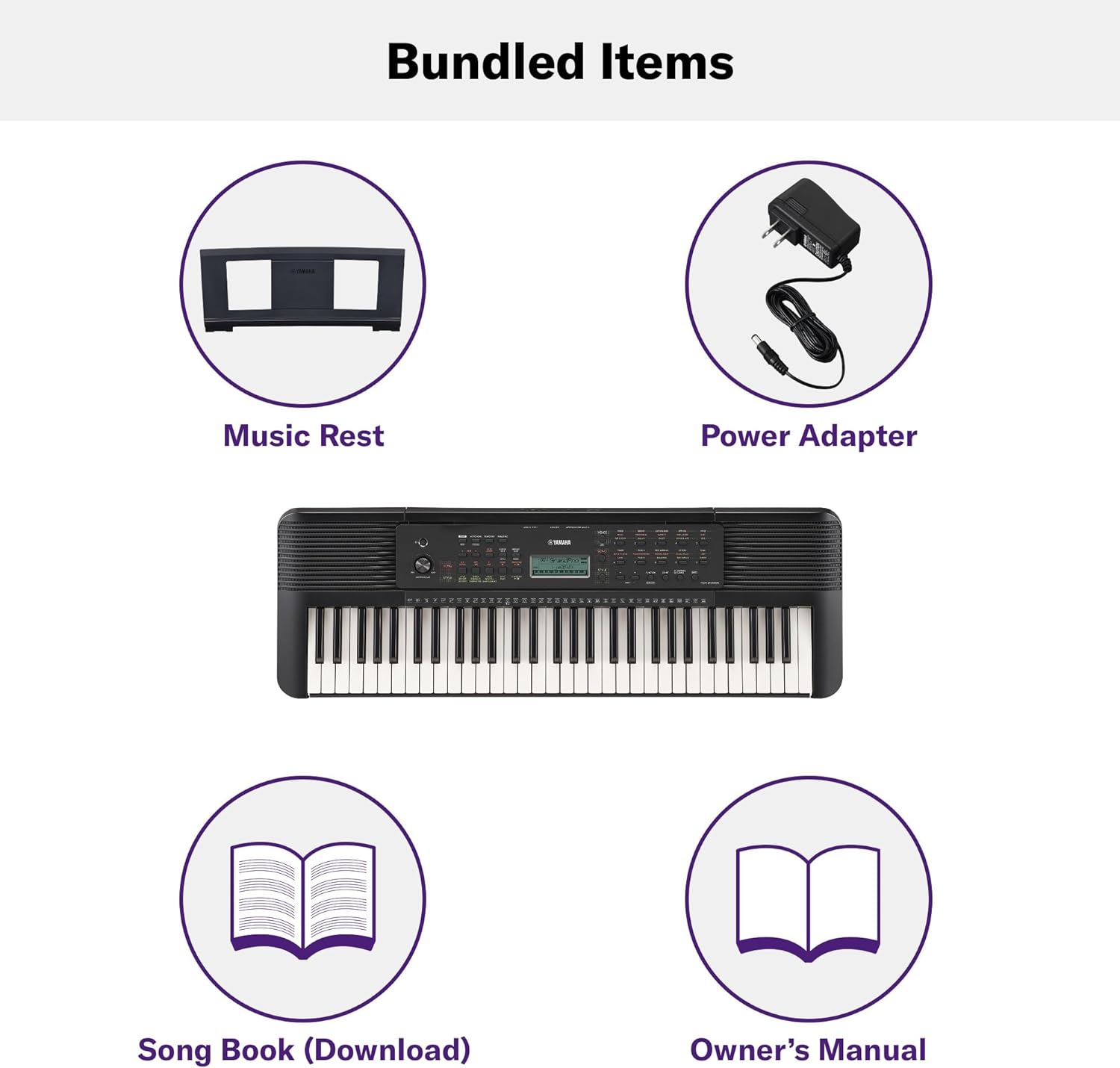 Yamaha 61-Key Portable Keyboard for Beginners with Learning Tools, Music Rest and Power Adapter PSRE283