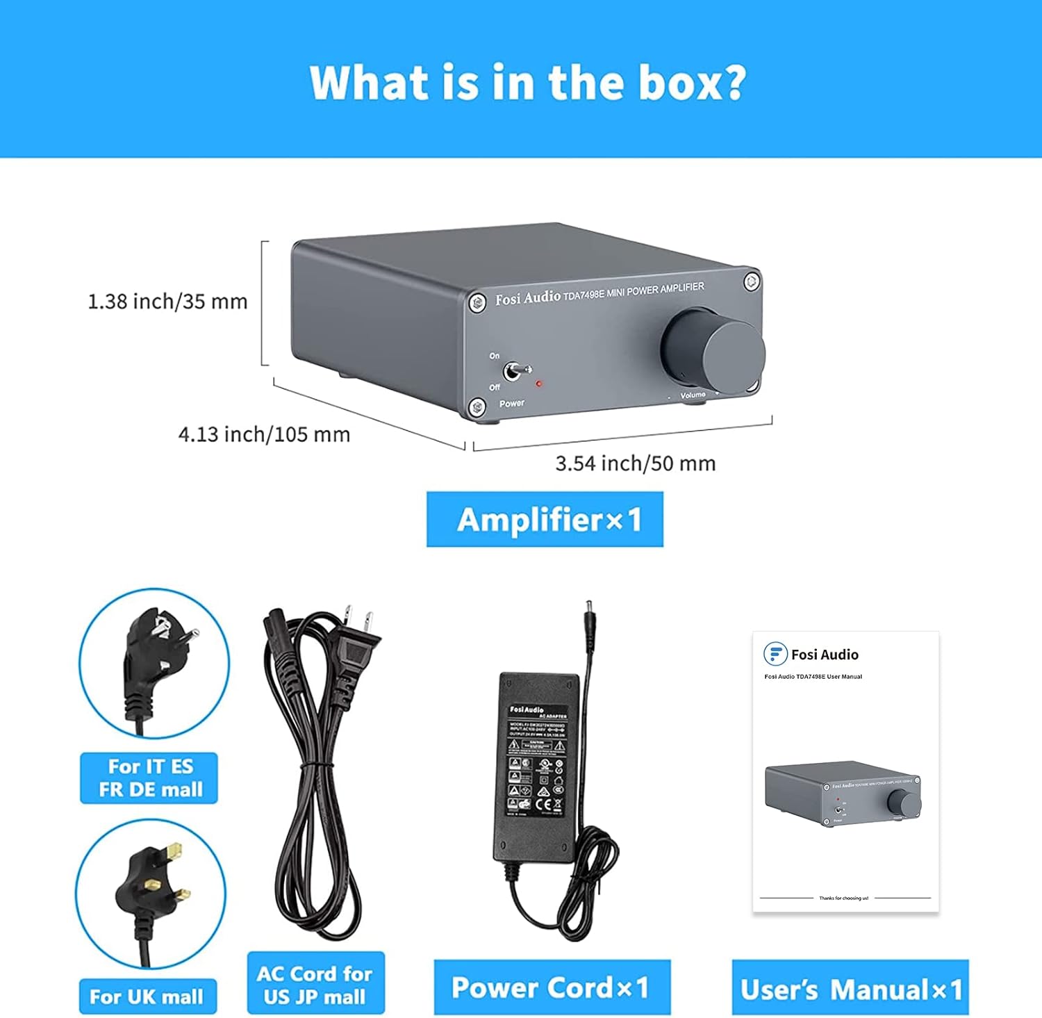 Fosi Audio TDA7498E 2 Channel 160W x2 Stereo Audio Amplifier Mini Hi-Fi Class D Car Integrated Amp for Passive Speakers with 24V Power Supply