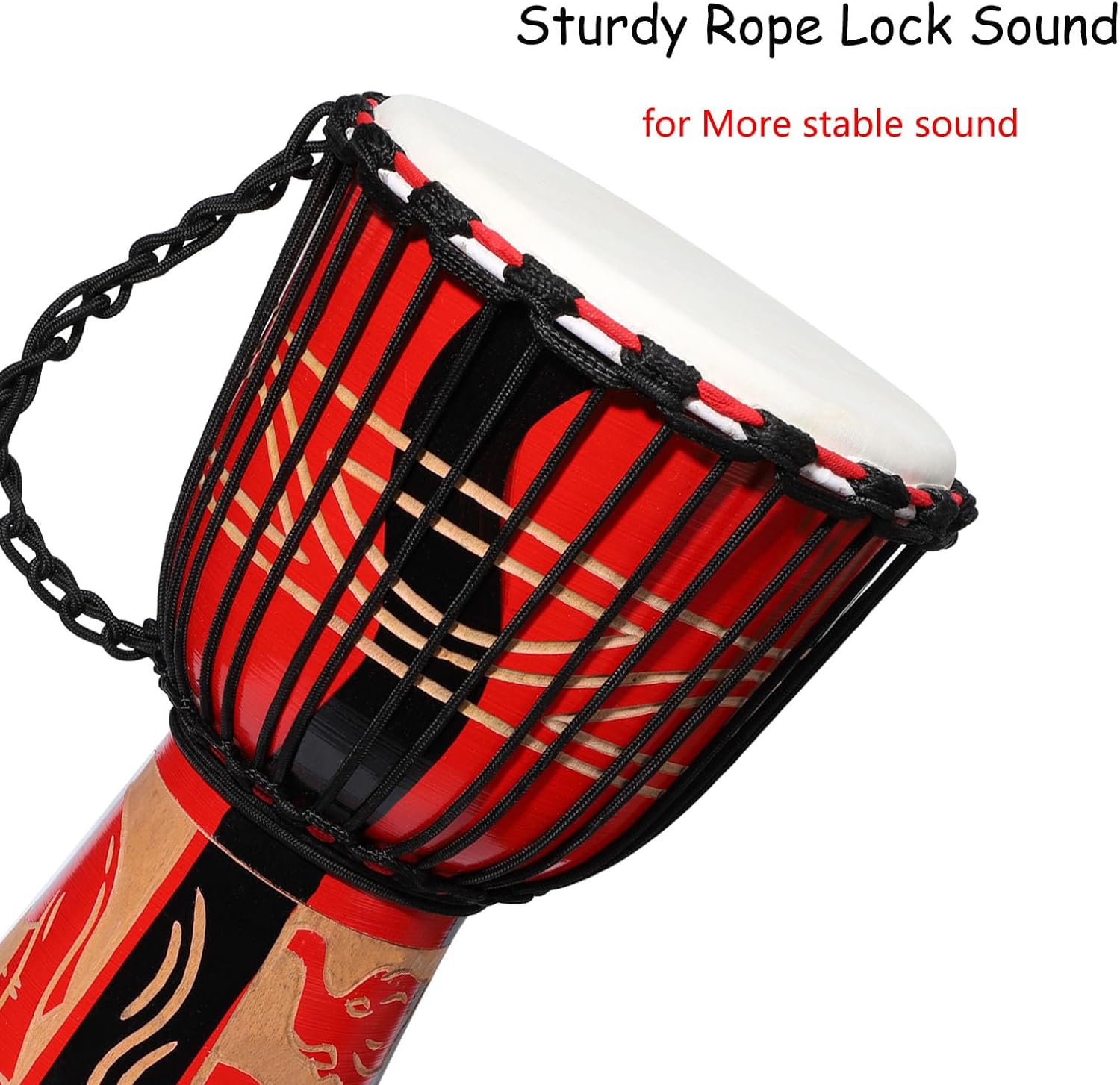 LIEKE Djembe Drum 10'' x 20'' African Drum Carved of Mahogany Goatskin Drumhead Hand Drum for Adults Beginners (Red)