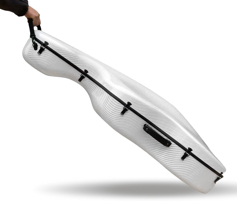 Carbon Fiber Cello Case 4/4 Full Size - Heavy-Duty Hard Shell with Bow Storage & Accessory Pockets | Fits Full Size Cello Protection for Musical Instrument Cases (White)