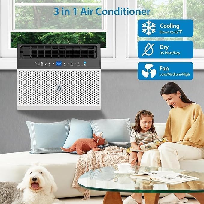 6000 BTU Window Air Conditioner with Remote - Ultra Quiet 115V AC Cools 269 Sq.Ft, Washable Filter, Easy Install for Bedroom/Dorm/Apartment (60Hz)