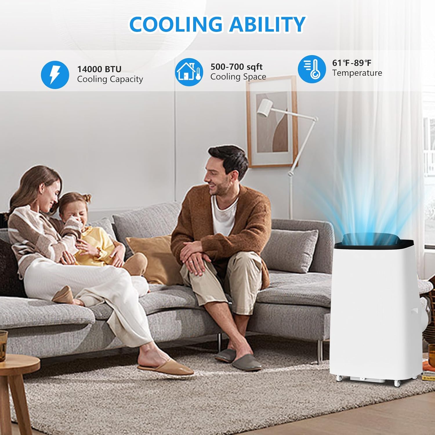 14,000 BTU Portable Air Conditioner for Large Rooms up to 700 Sq.Ft | 3-in-1 Quiet Cooling with Remote Control, Auto Swing & Smart Modes, 24H Timer, Easy Installation Kit