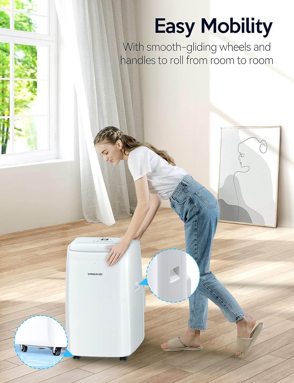 VAGKRI 12,000 BTU Portable Air Conditioner, 3-in-1 AC with Fan & Dehumidifier, Cools up to 450 Sq.Ft, Energy Efficient AC Unit with Remote Control, Sleep Modes, 24H Timer for Bedroom, Room, Office