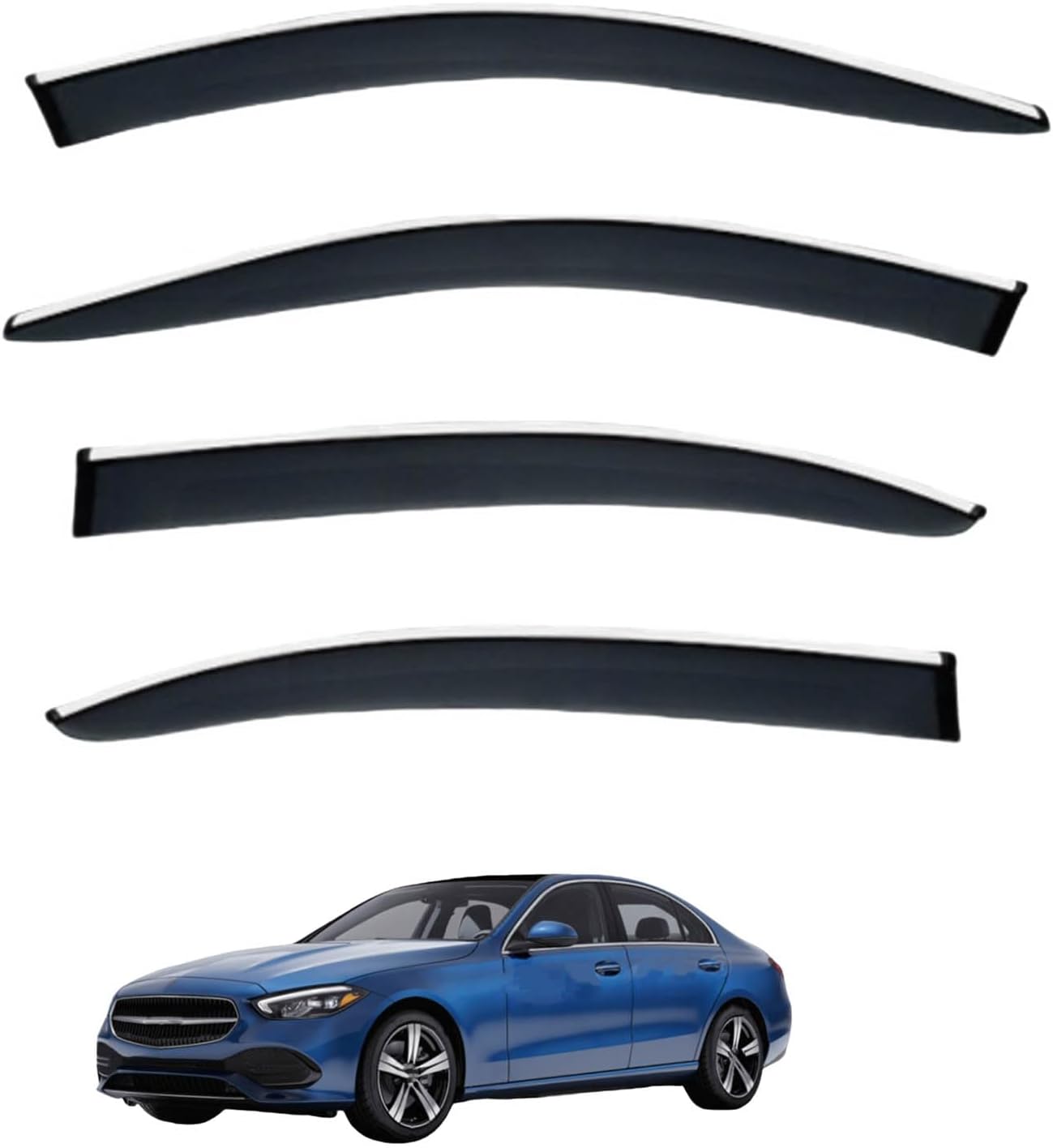 Window Deflectors for Benz E-Class Short Wheelbase MK5-W213 2017-2023, Sun Rain Guard Window Visors Vent Shades with Bright Stripes Car Accessories