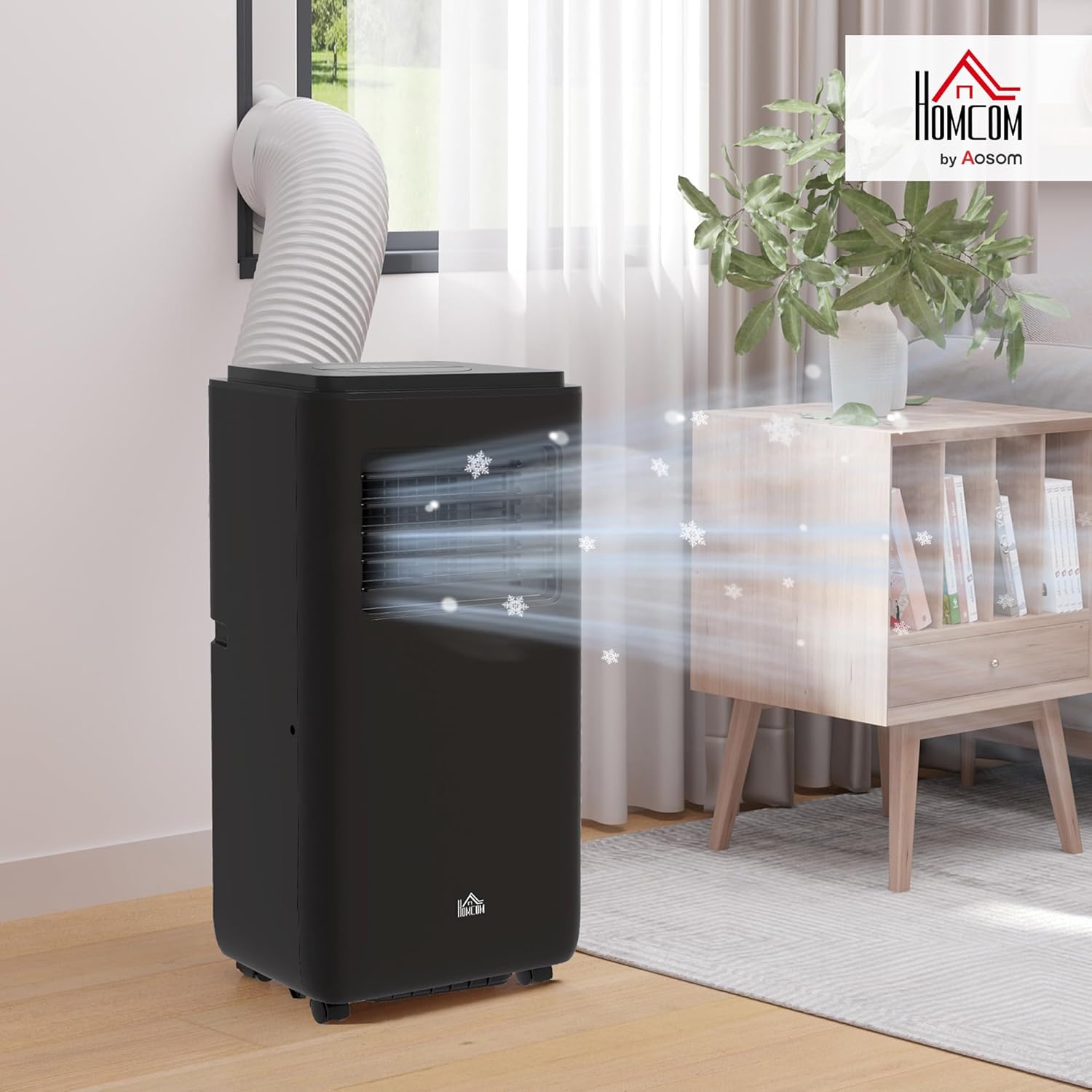 HOMCOM 8000 BTU Portable Air Conditioner for Rooms Up to 345 Sq. Ft., 5-in-1 AC Unit with Dehumidifier, Cooling Fan, Auto, Sleep & Remote, 24H Timer On/Off, Window Installation Kit, Deep Black