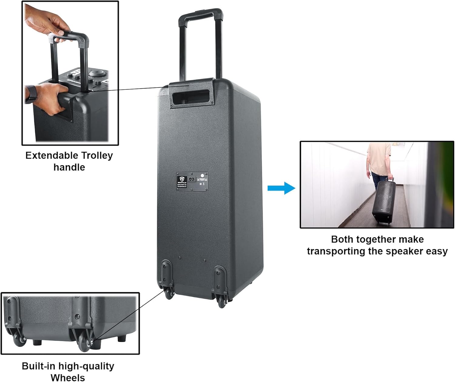 Rockville Elite Party 65 Bluetooth Party Speaker, 2000W Peak/500W RMS, Karaoke Effects, LED Lights, Guitar/Optical Inputs, for Events and Parties