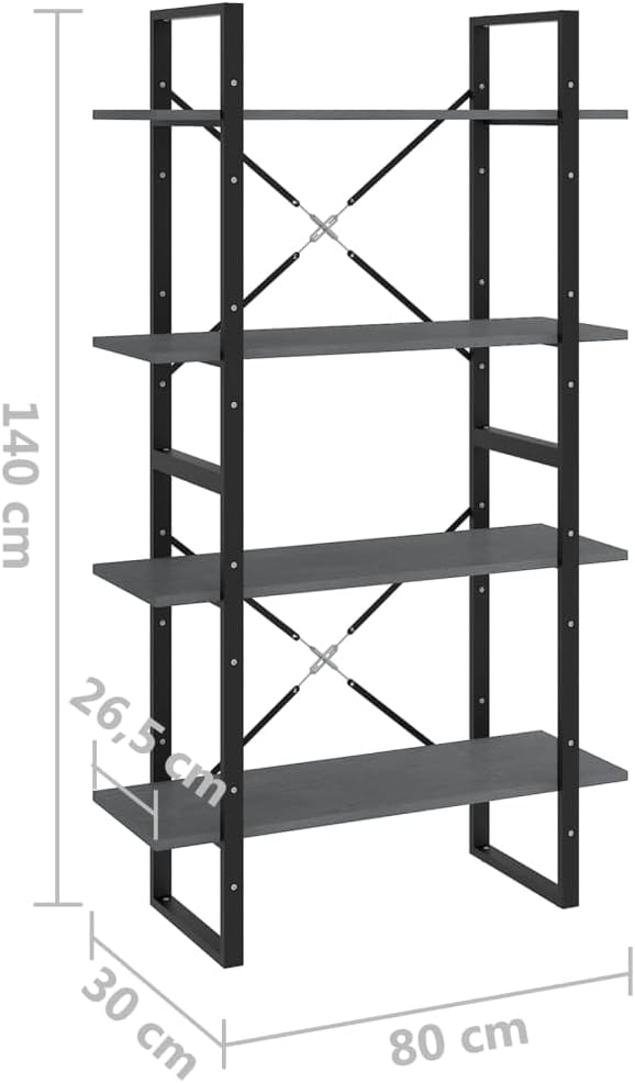 Grey Solid Pine Wood Book Cabinet, 4-Tier Display Shelf, Industrial Modern Bookcase for Living Room, Office, 11.8 x 31.5 x 55.1 in Office Furniture