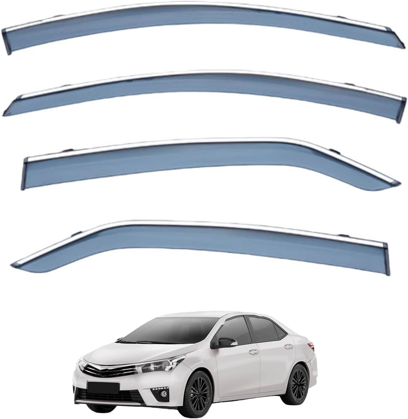 Window Deflectors for Toyota Corolla MK11-E170/E180 2014-2018, Sun Rain Guard Window Visors Vent Shades with Bright Stripes Car Accessories
