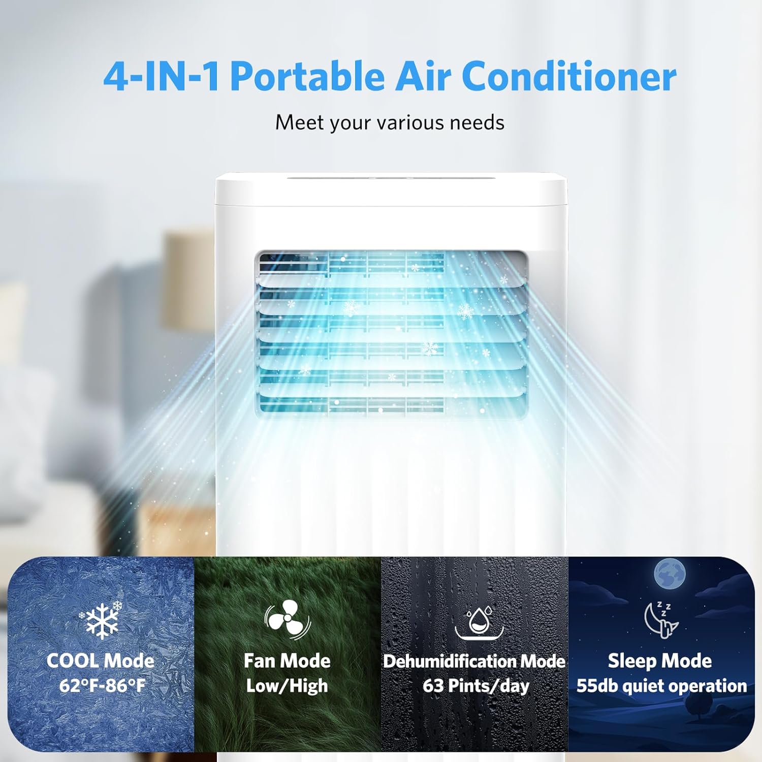 10000 BTUs Portable Air Conditioners with cooling/dehumidification/fan/sleep mode,4-IN-1 Portable AC with 24H Timer & Remote Control & Window Kit