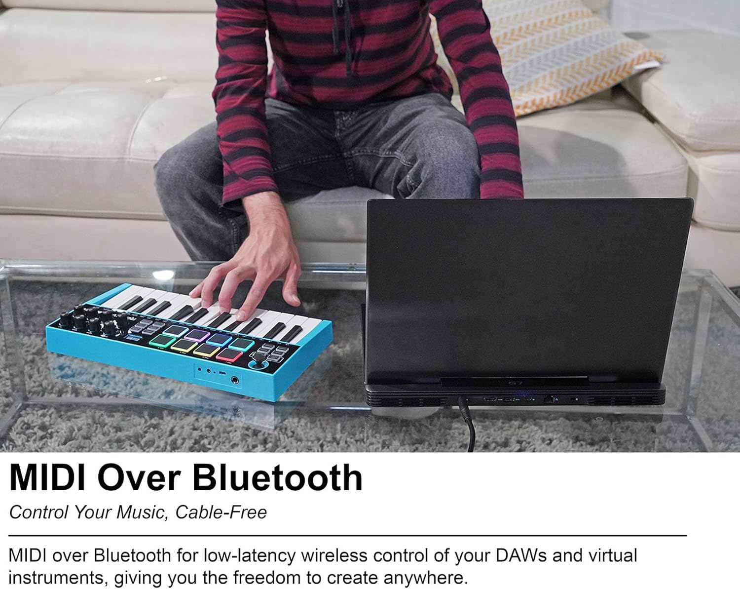 Audisavings Bundle: Rockville M25 25 Key USB Wireless MIDI Keyboard Controller With Bluetooth+8 Pads Bundle with Rockville RCM PRO Studio/Recording Condenser Microphone (2 Items)