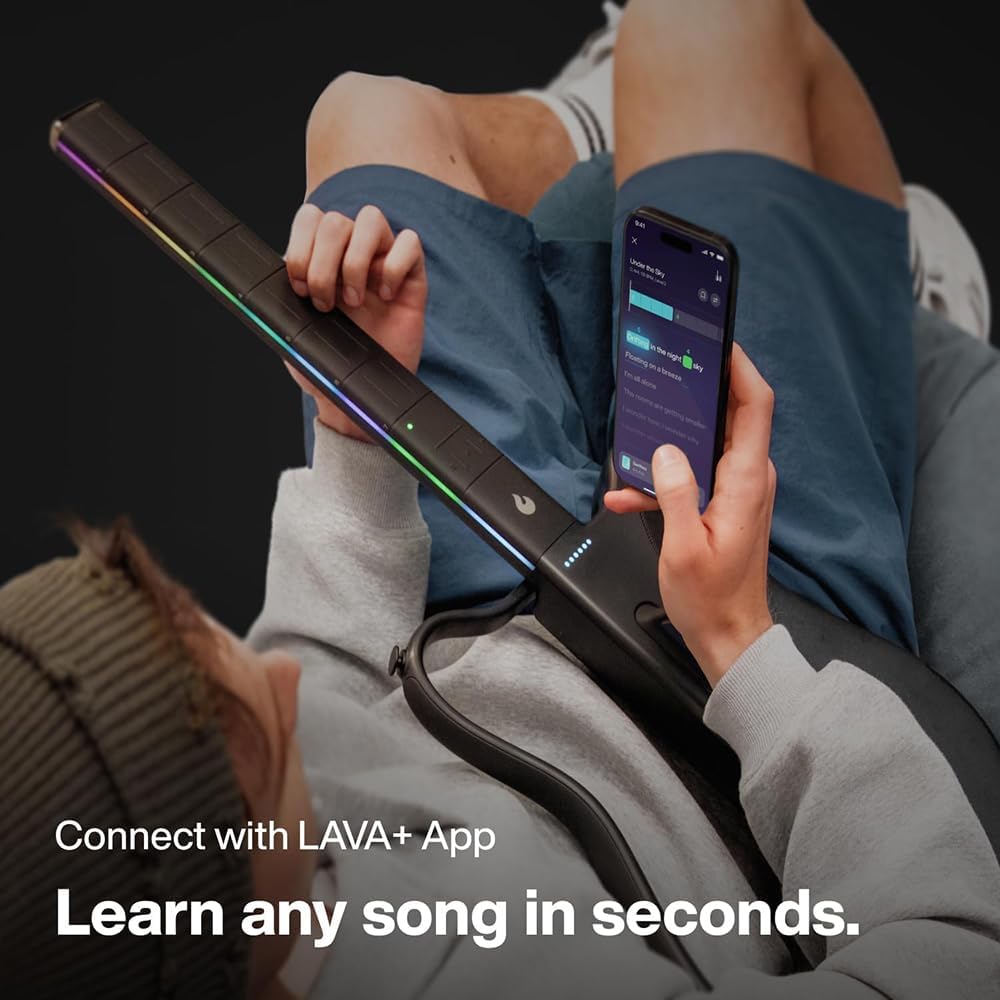 LAVA GENIE Stringless Guitar with Travel Case Black Bundle with Rok-It Tripod Guitar Stand, Goby Labs Microphone Sanitizer