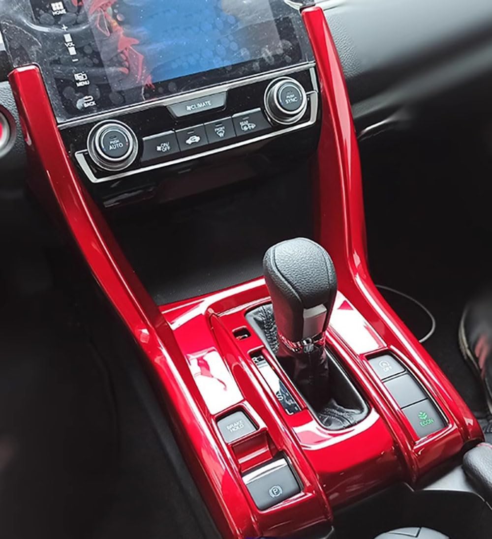 Car Accessories Fit for Honda Civic 10th Gen 2016-2021 ABS Interior Gear Shift Panel Cover Trim 1PC Set (Red)