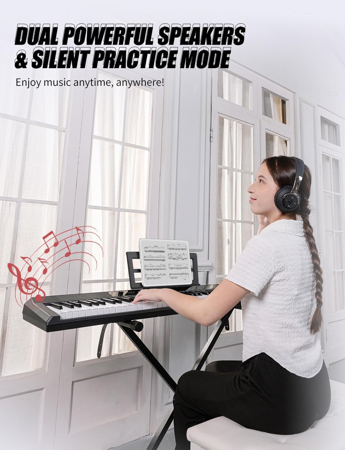 88 Key Semi-weighted Electronic Keyboard Piano,Full Size Digital Piano Portable Keyboard with Stand, Sustain Pedal, Power Supply，MIDI/USB/MP3 Function for Beginners at Home/Stage（Black）