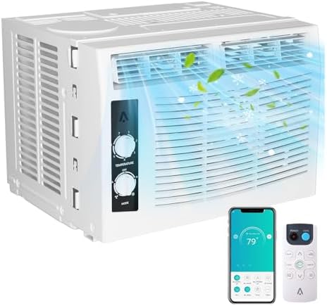 5000 BTU Window AC Unit, Mini Air Conditioner with Remote & Manual Controls, High-Efficiency Quiet Cooling for Rooms up to 150 Sq.Ft., Washable Filter, Easy Install for Bedroom or Small Office