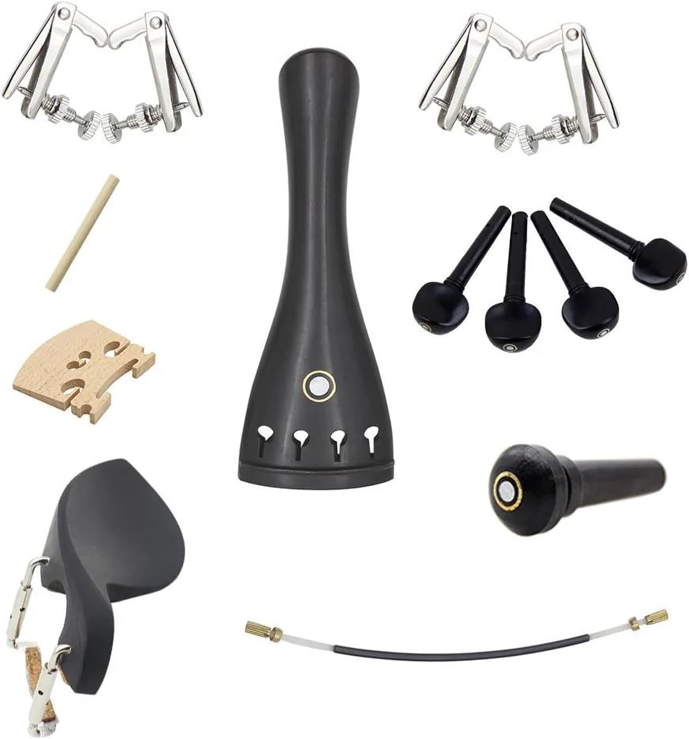 BABYCE violin accessories for beginners 15 Pcs Violin Accessories Per Set 4/4 Ebony Accessory Cable, Chin Rest, Peg And Other Violin Musical Instrument Accessories