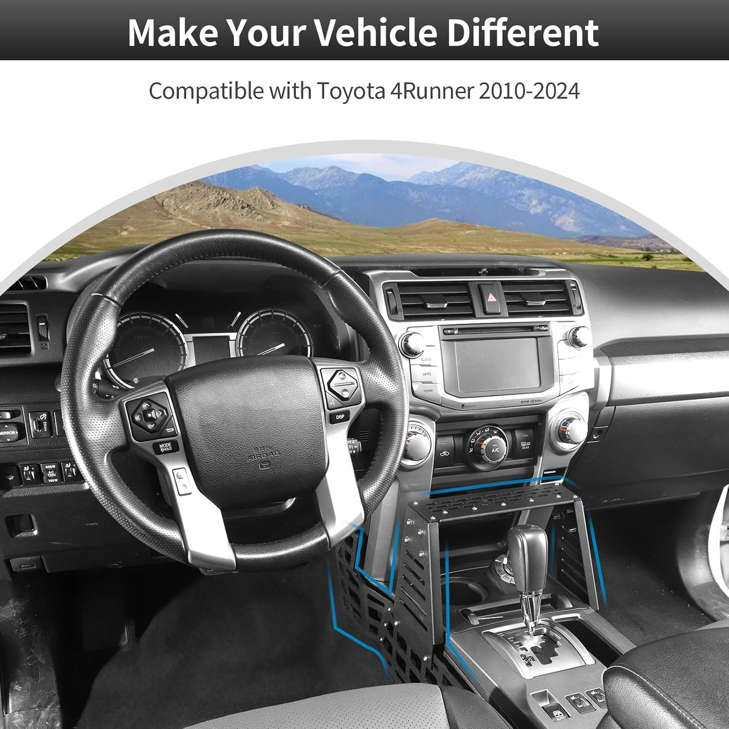 CheroCar Center Console Molle Storage Panel Fit for 2010-2023 Toyota 4Runner, SUV Cargo Storage Mount for Cell Phone, GPS, Radio, & Other Accessories Black