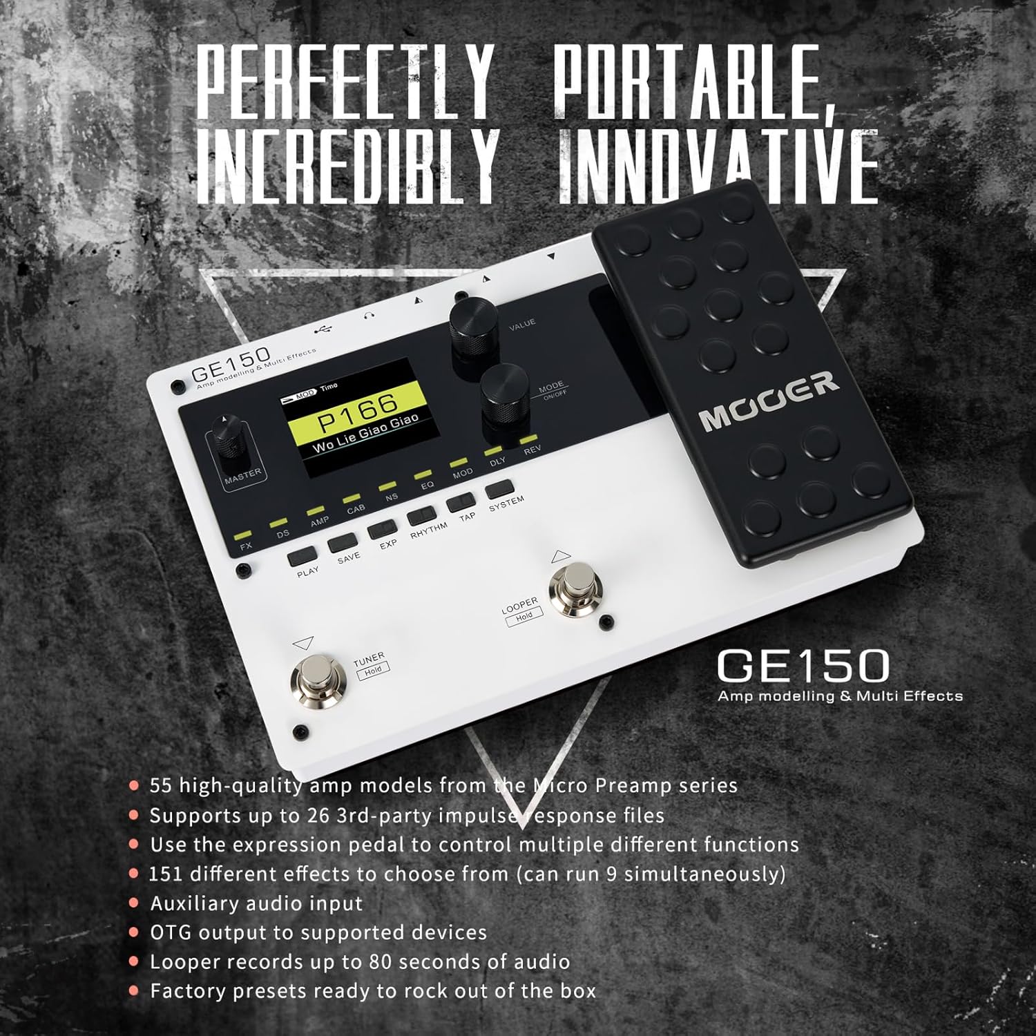 MOOER GE150 White Guitar Multi Effects with Metal Shell Desktop Jamming Tool Floor Guitar Processor for Practice, Live Show, Studio Recording