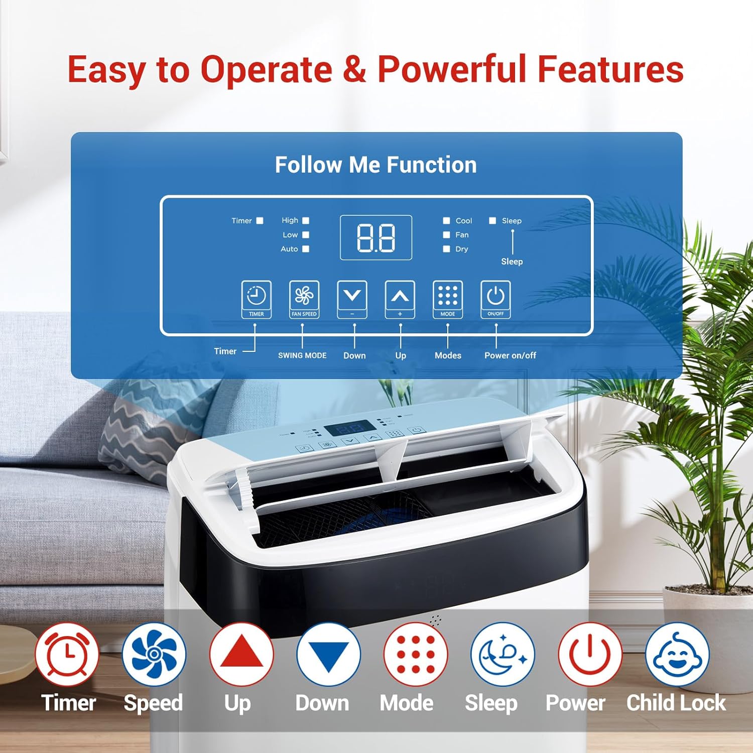 10000 BTU Portable Air Conditioner with Remote, 4-In-1 AC Unit for Room Up to 450 Sq.Ft, Cooling, Fan, Sleep Mode, Quiet Portable AC with Timer, Auto Swing for Bedroom, Office, Dorm, RV