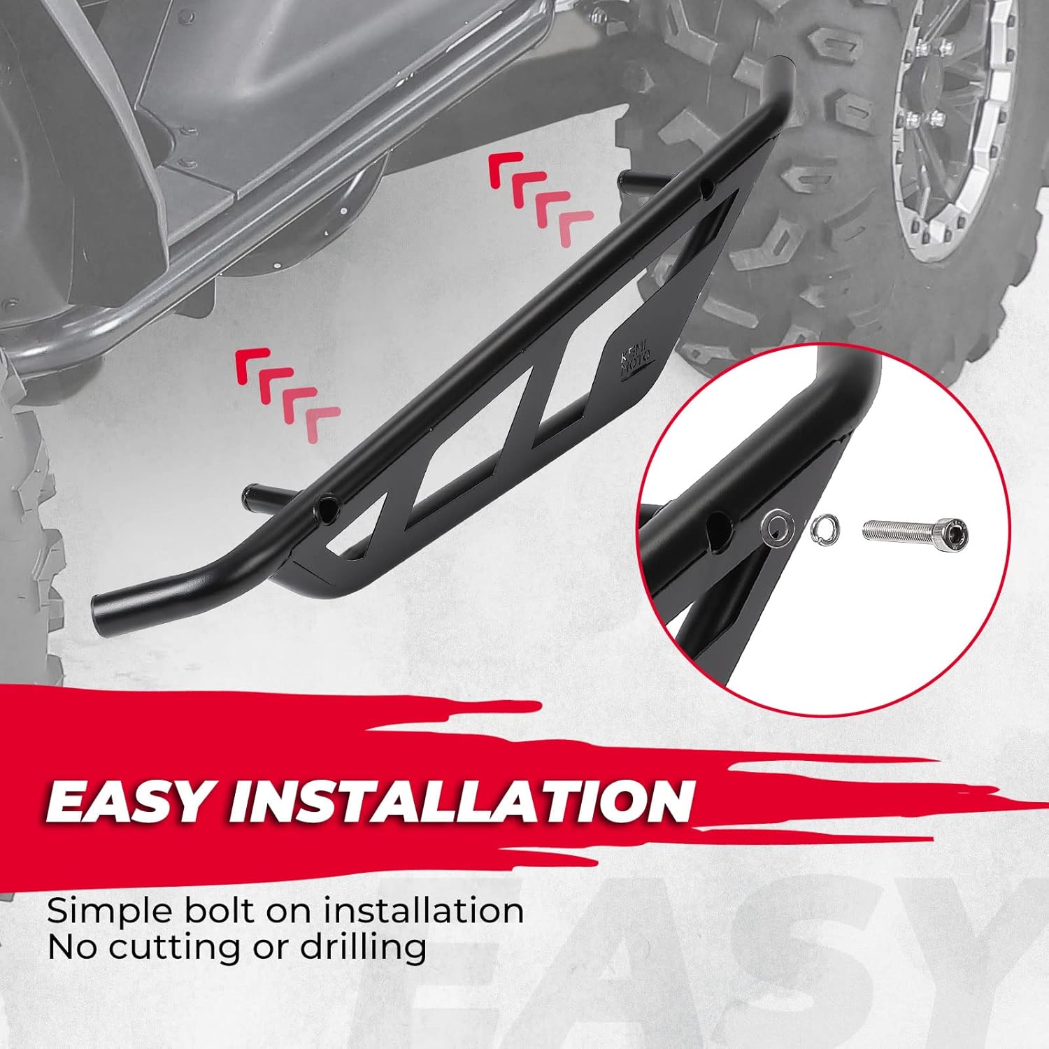 KEMIMOTO Nerf Bars Rock Sliders, Heavy Duty Black Tree Kickers Side Steps Nerf Bars Compatible with 2022 2023 2024 CFMOTO ZForce 950 HO EX/ 2020-2022 ZForce 950 Sport Accessories