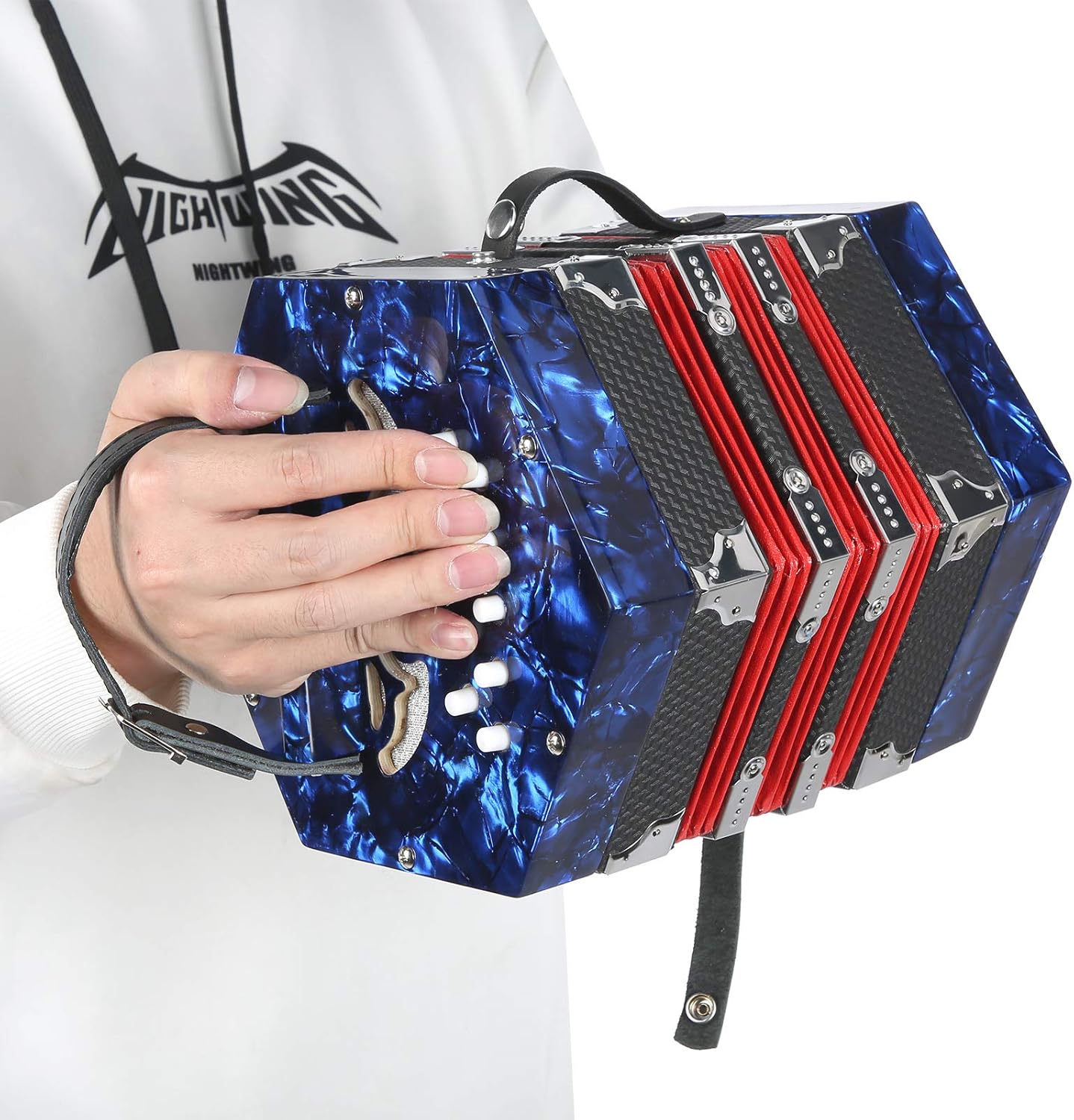 Professional Portable Concertina Accordion High End Elegant Ergonomic Design for Adults and Children (royal blue)