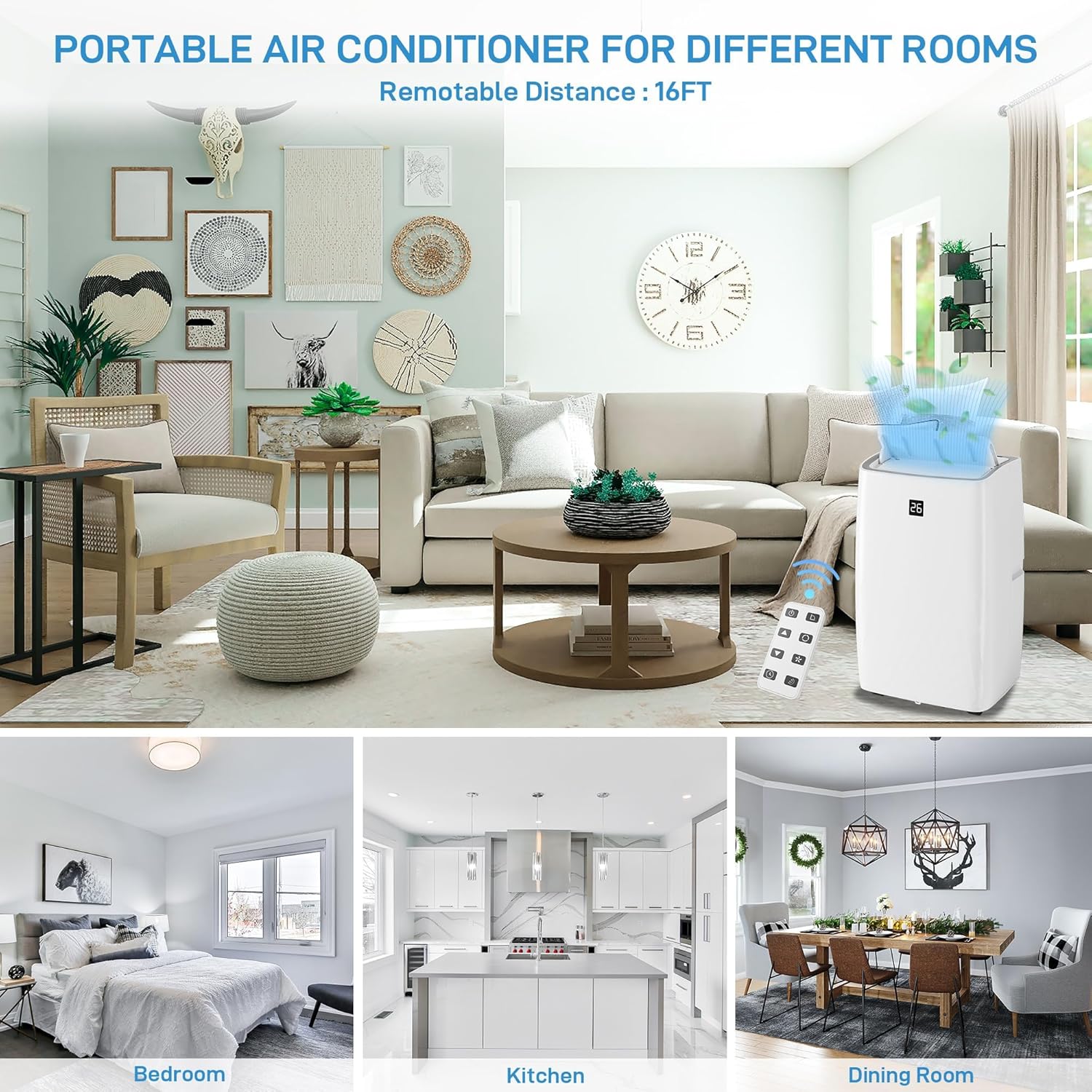 14000BTU Portable Air Conditioners Cool Up to 750 Sq.Ft,Portable AC Unit/Dehumidifier/3 Speeds Fan/Sleep Mode, with Remote Control 24H Timer AC Unit for Bedroom Smart Standing AC for Room Indoors