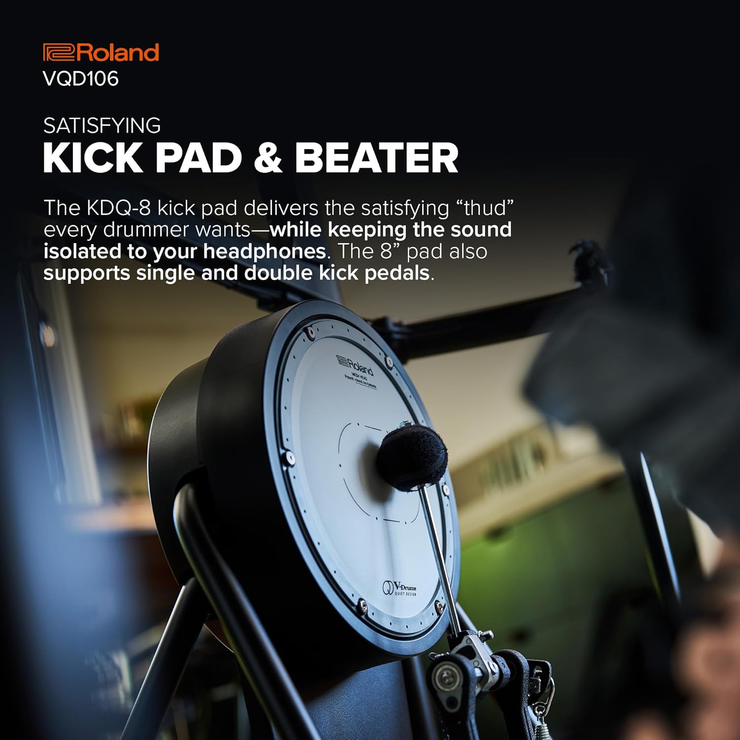 Roland VQD106 V-Drums | Revolutionary 5-Piece Electronic Quiet Design Drum Kit | Perfect for Home Practice | Up To 75% Noise Reduced Pads | TD-07 Sound Module | Bluetooth Connectivity