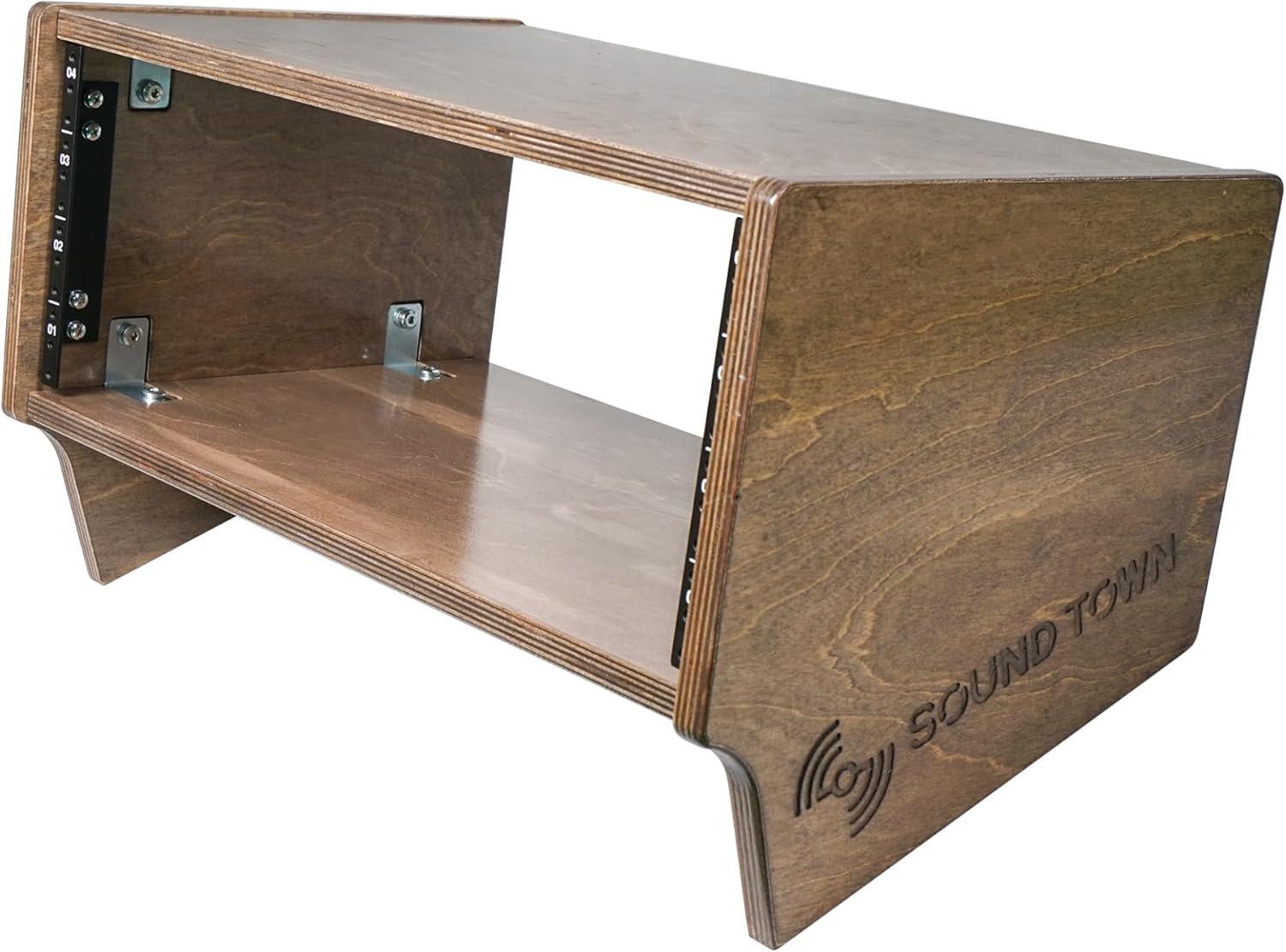 Sound Town DIY 4U Angled Desktop Turret Studio Rack with Solid Baltic Birch Plywood, Weathered Brown, Assembly Required (SDRK-Y4SLB)