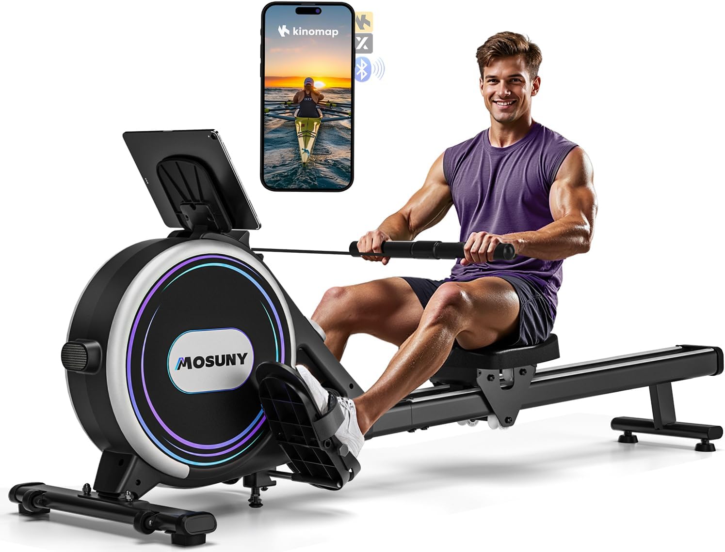 Rowing Machines for Home, 16/32-Level Adjustable Resistance, Magnetic Rowing Machine with App Supported, 350/400 LB Weight Capacity, Upgraded Dual Slide Rails with LCD Data Display Screen