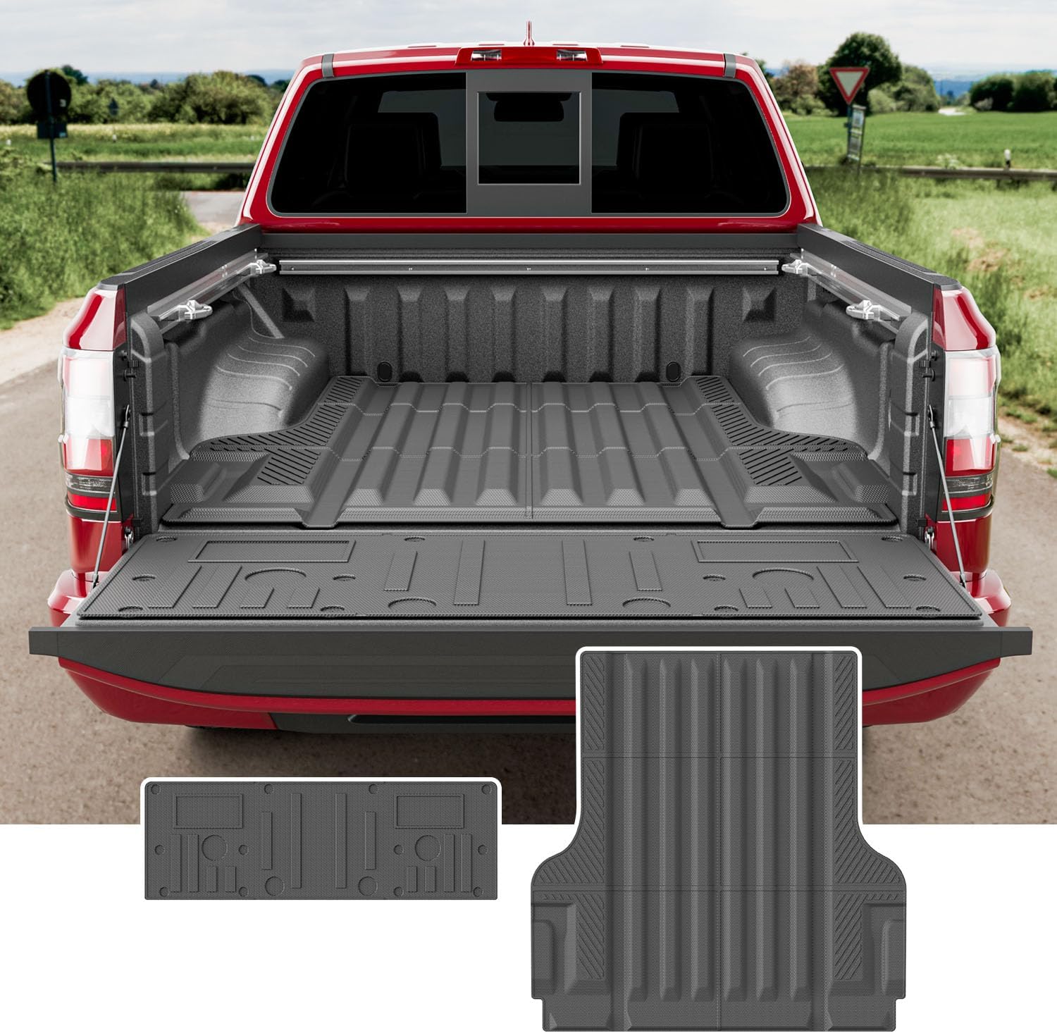 Truck Mat Tailgate Mat Compatible with 2022-2026 Nissan Frontier TPE Truck Liner Replacement for 2022 2023 2024 2025 2026 Nissan Frontier Accessories (Circle Style Tailgate Mat+Truck Mat)