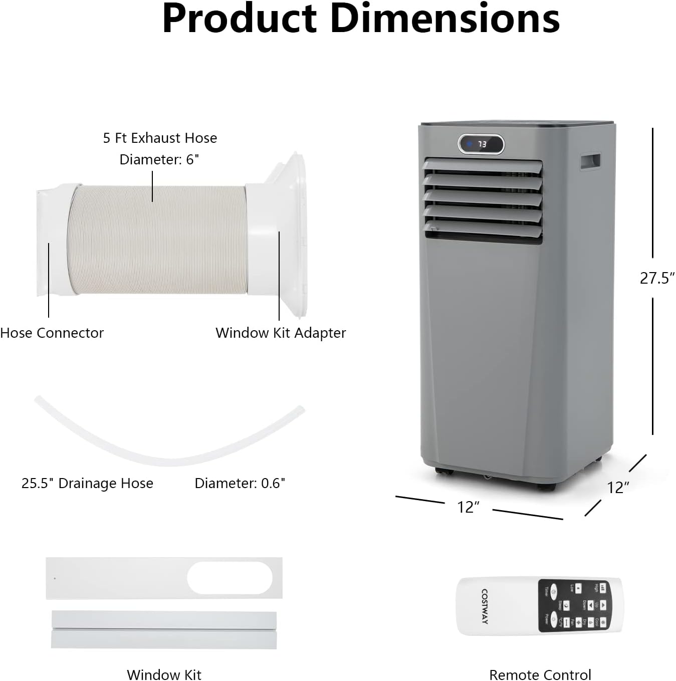 GOFLAME 10000BTU Portable Air Conditioner, 3-IN-1 Air Cooler & Dehumidifier with Remote Control, Sleep Mode, 2 Speeds and 24H Timer, Air Cooling Fan for Home & Office, Grey