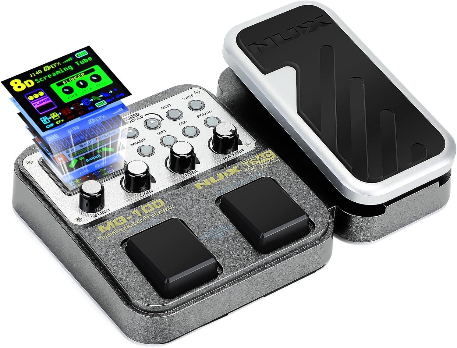 MG-100 Professional Multi Effects Guitar Pedal, Electric Guitar Effects Pedal with 58 Effects, Guitar Effects Processor with Wah Pedal for Sound Di Box Electric Guitar Bass Loop Amplifier Tube Pedal