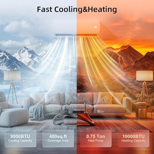 MEPTY 9000BTU Mini Split AC/Heating System, 19 SEER2 Energy Efficient Mini Split Air Conditioner, Ductless Inverter AC Unit with Pre-Charged Condenser, Cools Up to 450sq.ft, Compatible 110V/120V