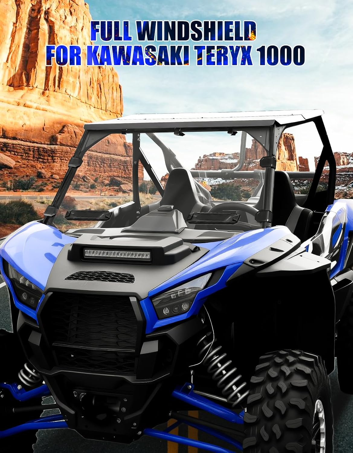 Front Vented Full Windshield Fit for Kawasaki Teryx KRX 1000 2020-2025 Accessories, Scratch Resistant Hard-Coated Poly Clear Windscreen, Dustproof Windproof Noise Reduction