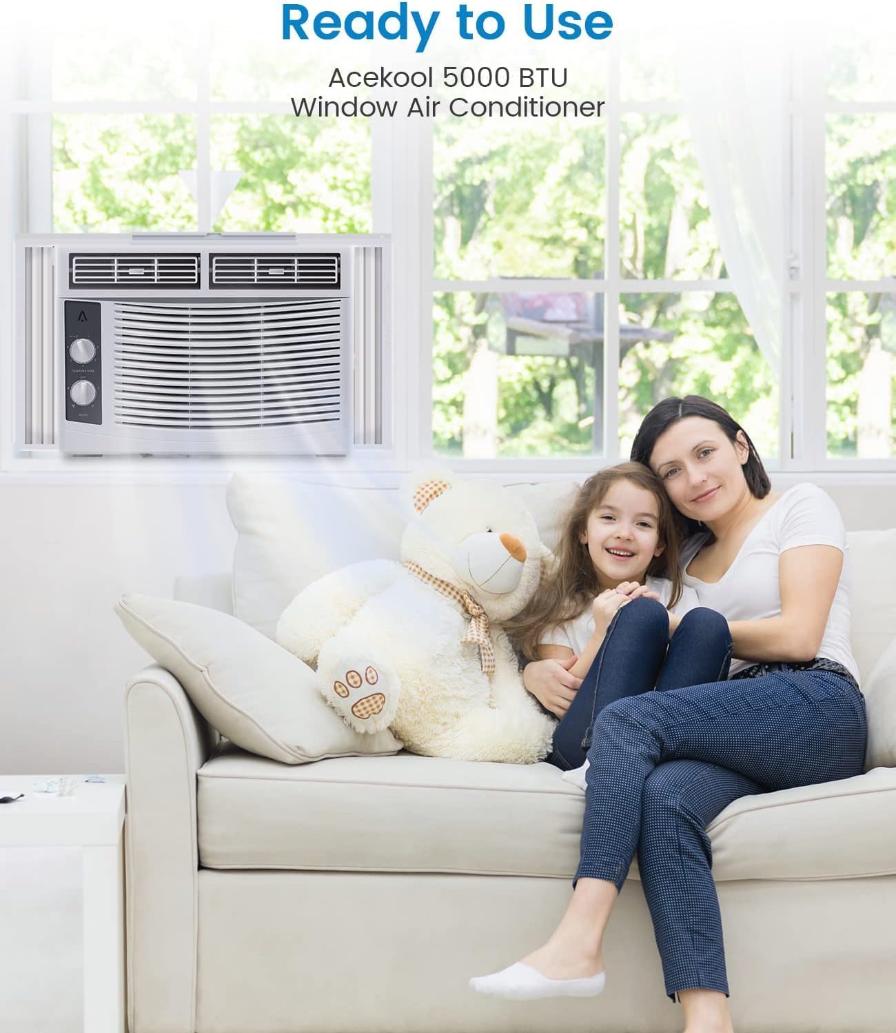 5000 BTU Window Air Conditioner Quiet & Easy to Use, Perfect for Up to 150 Sq. Ft. Spaces Like Small Bedrooms, Living Rooms, and Home Offices