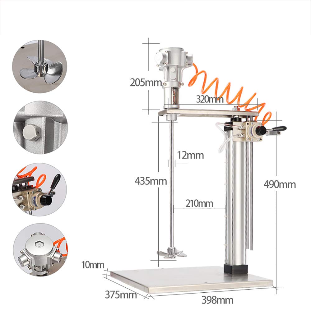 5 Gal Industrial Desktop Automatic Lifting Pneumatic Mixer Air Mixing Machine Capacity 60L 2600RPM for Spice Paint Hydrosol Food