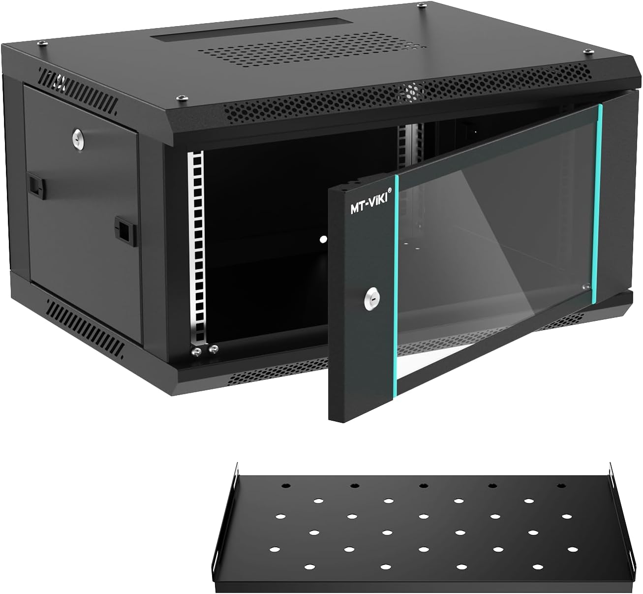 MT-VIKI 6U Wall Mount Server Cabinet Network Rack Vented Enclosure, 0.8mm Thick, 17.7'' Deep (450mm), for 19'' IT Equipment, Included 1pcs 10'' Depth Rack Shelf