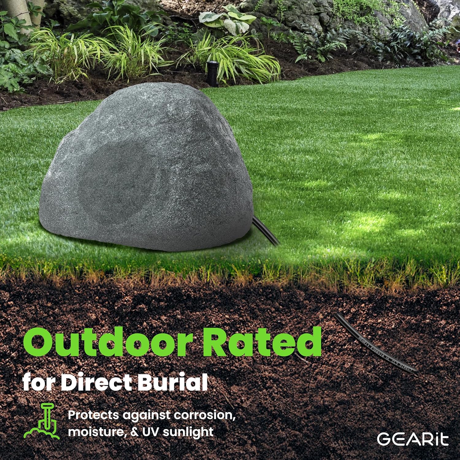 GEARit Outdoor Speaker Wire CL3 Rated, 12 Gauge Speaker Wire, Speaker Cable 100 ft for Outdoor Speakers, Patio, Garden, Backyard Audio, Direct Burial in Ground/in Wall, OFC (Black, 2-Conductors)