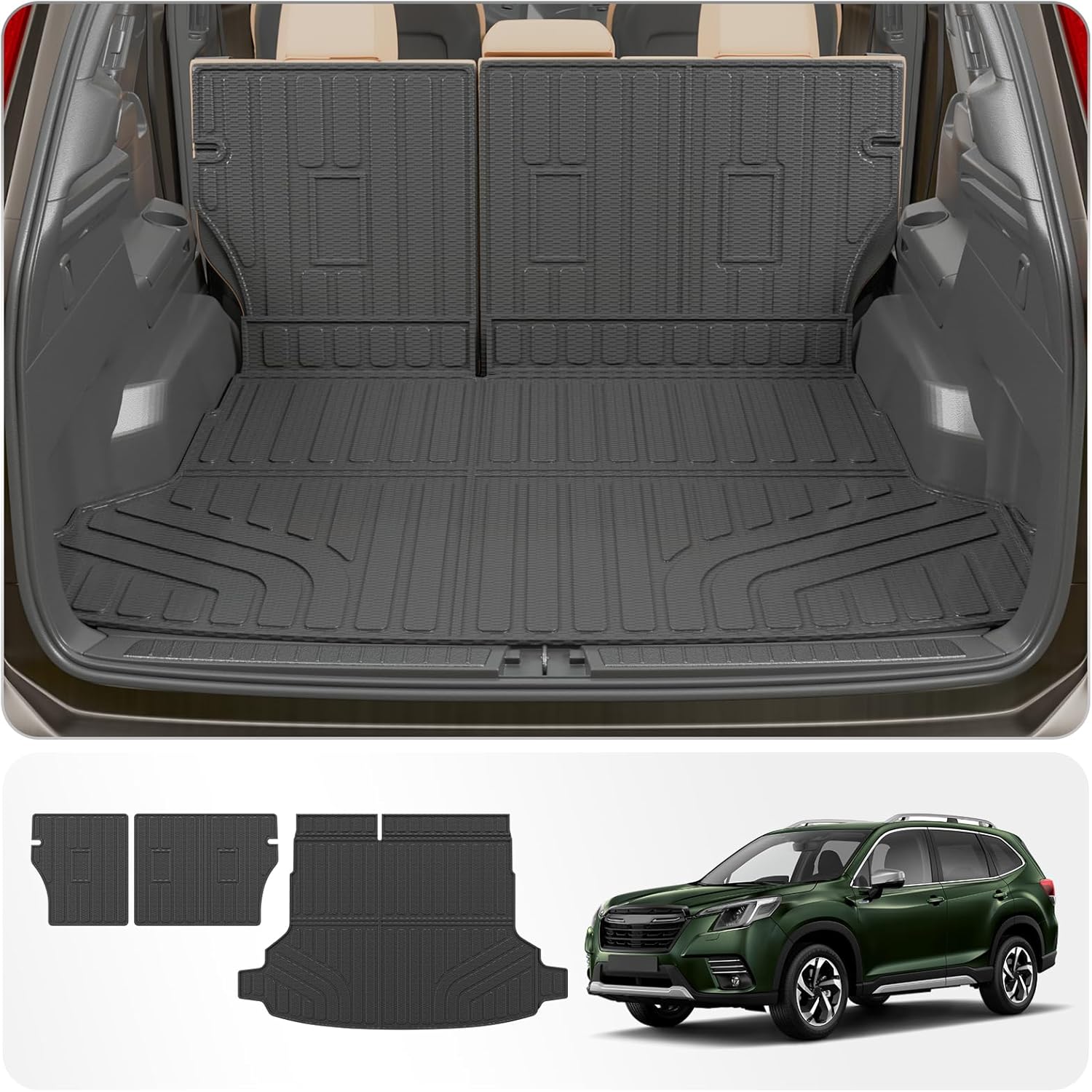 Cargo Mat Compatible with 2025 2026 Subaru Forester NO Hybrid Trunk Mat Cargo Liner Trunk Liner TPE All Weather Back Seat Cover Protector Forester Accessories (Trunk Mat+Backrest Mats)