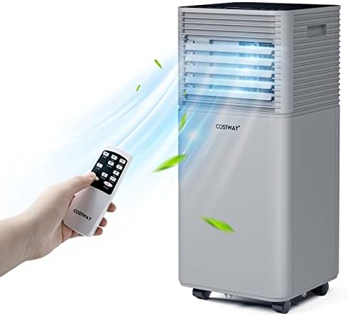 COSTWAY Portable Air Conditioners, 10000BTU Spaces up to 350sq.ft, with Remote Control, 24H Timer & Window Venting Kit, Multi-function AC Unit with Sleep Mode, for Bedroom, Living Room(10000BTU, Grey)