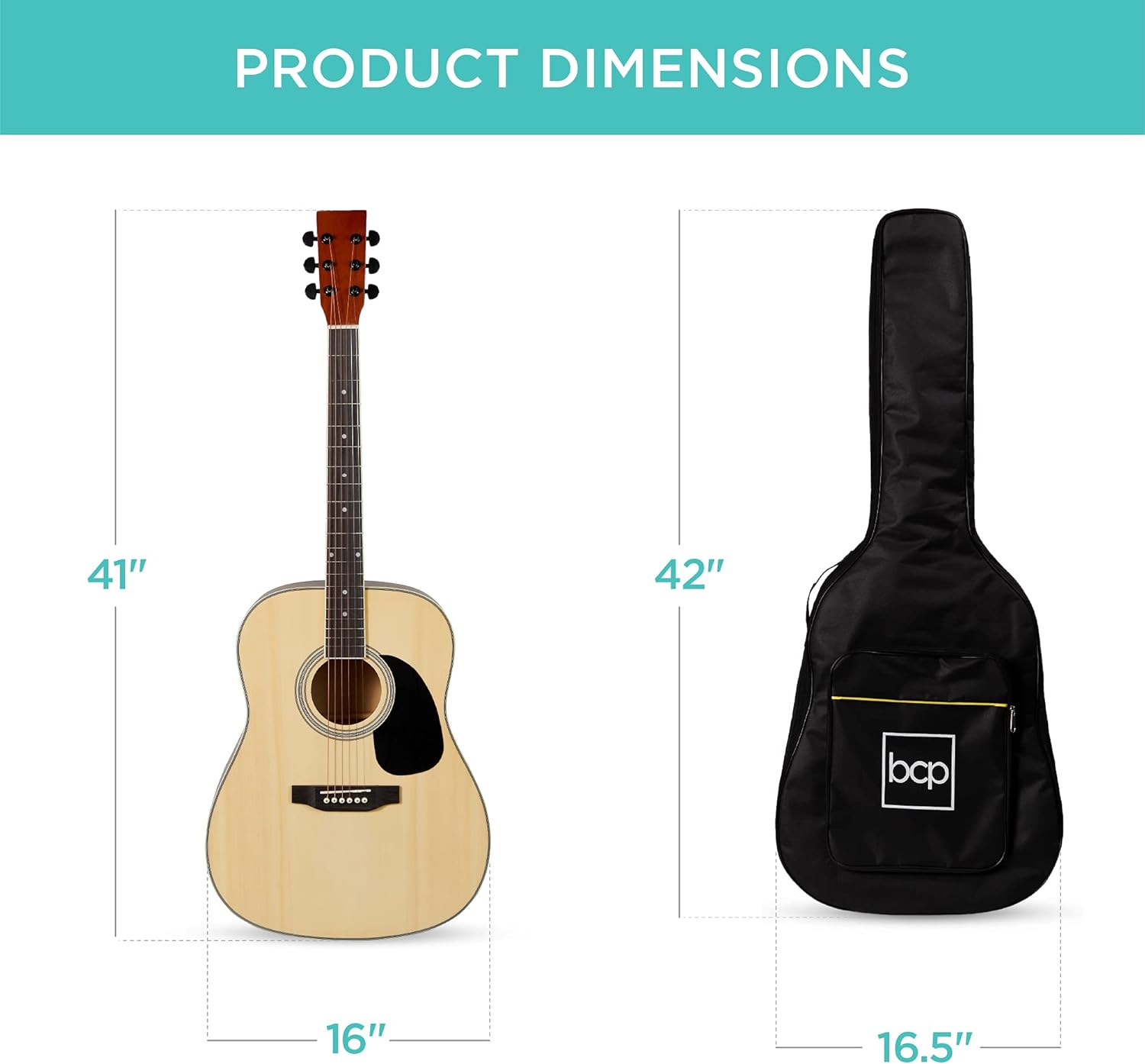 Best Choice Products 41in Full Size Beginner All Wood Acoustic Guitar Starter Set w/Gig Bag, Strap, Capo, Strings, Picks - Natural