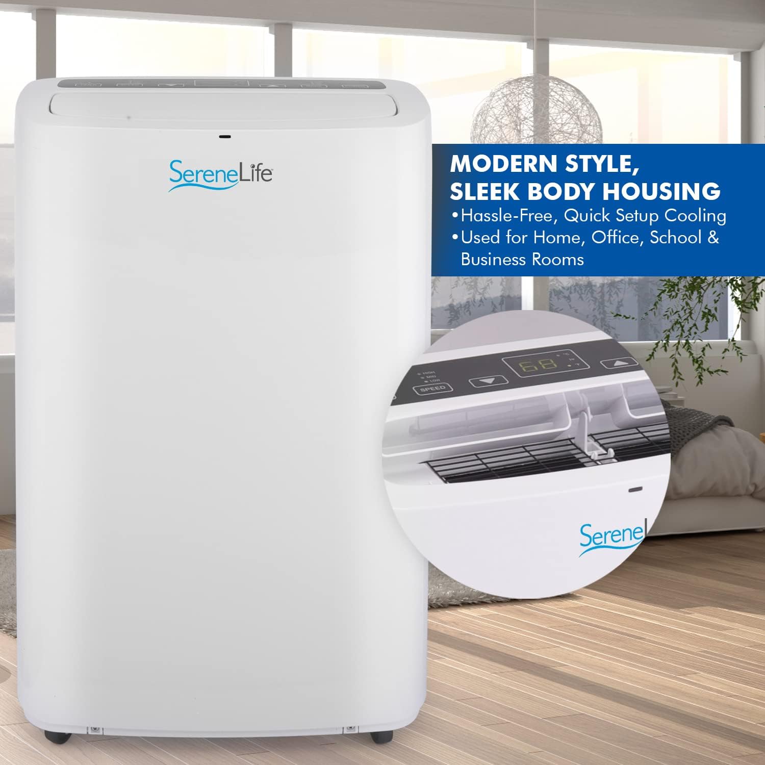 SereneLife Small Air Conditioner Portable 14,000 BTU with Built-in Dehumidifier - Portable AC unit for rooms up to 650 sq ft - Remote Control, Window Mount Exhaust Kit