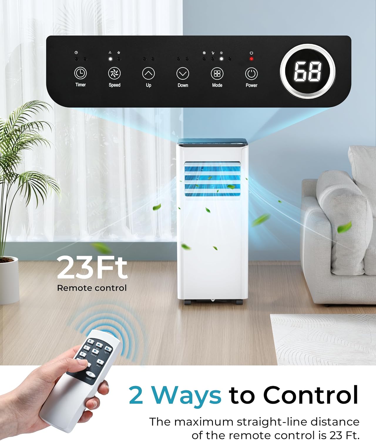 EUHOMY 10,000 BTU Portable Air Conditioners Up to 450 sq.ft, 3-1 Standing Smart Cooling AC with Remote, Dehumidifier, Fan, Air Conditioner Cools Room, 3 Modes, 24-hour timer, LED Display, Bedroom