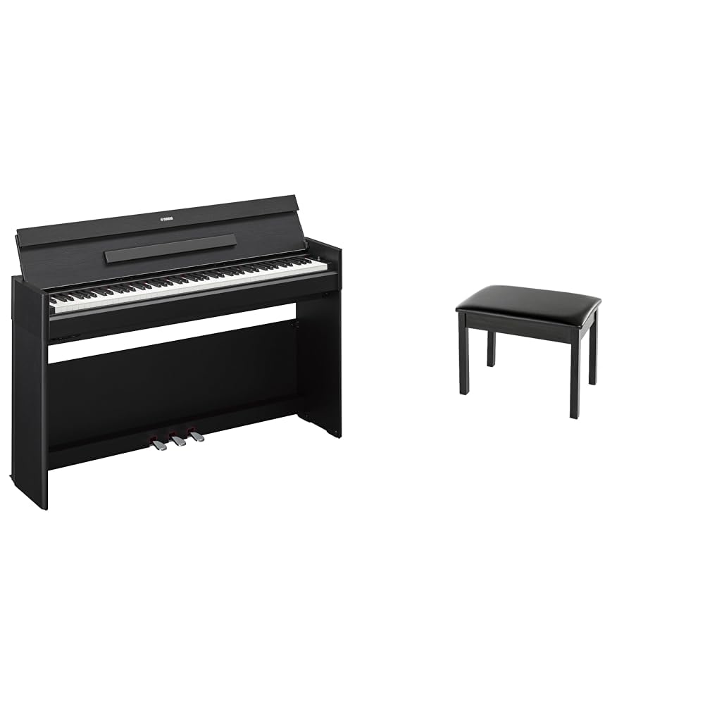 Yamaha YDPS55 Arius Series Slim Digital Console Piano, Black & BB1 Padded Wooden Piano Bench - Black