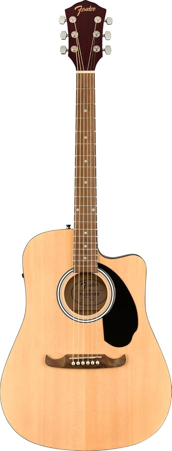 Fender FA-125CE Dreadnought Cutaway Acoustic-Electric Guitar - Natural Bundle with Hard Case, Strap, Strings, Picks, and Austin Bazaar Instructional DVD
