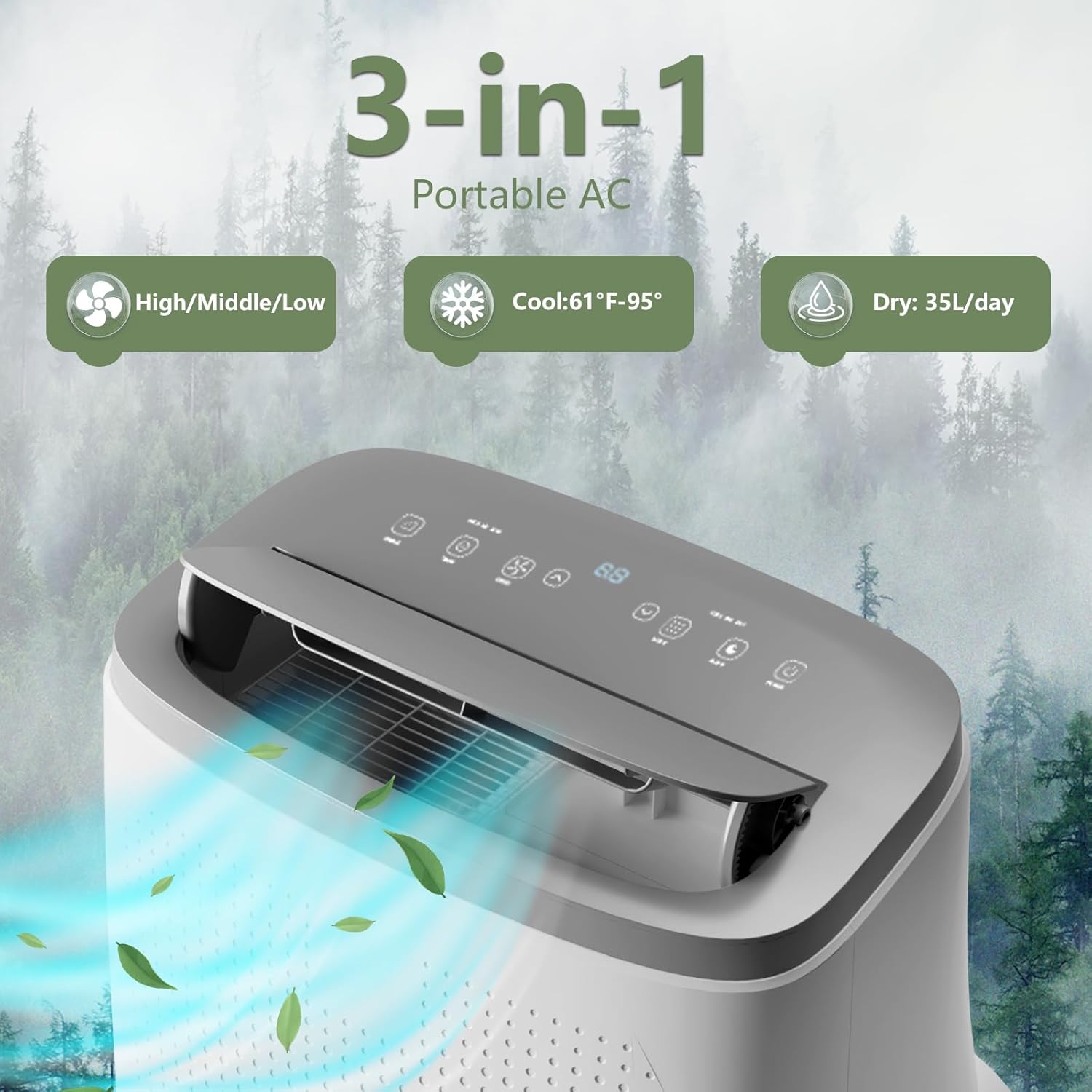 14000BTU Portable Air Conditioners Cool up to 750 Sq. Ft, 3-in-1 Portable AC Units for Rooms with Sleep Mode, 24H Timer, Remote Control, Window Vent Kit, Activated Carbon and Silver Ion Filter