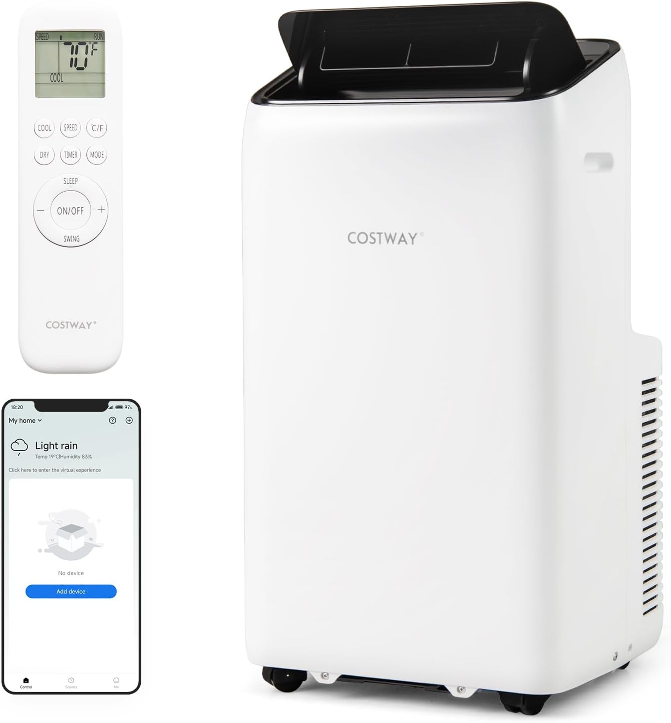 COSTWAY 14000 BTU Inverter Portable Air Conditioner, 3 in 1 Wifi Enabled Energy-saving AC Unit w/Fan & Dehumidifier for 650 Sq. Ft Rooms, Sleep Mode, 24H Timer, Remote Control & Window Kit (14000 BTU)